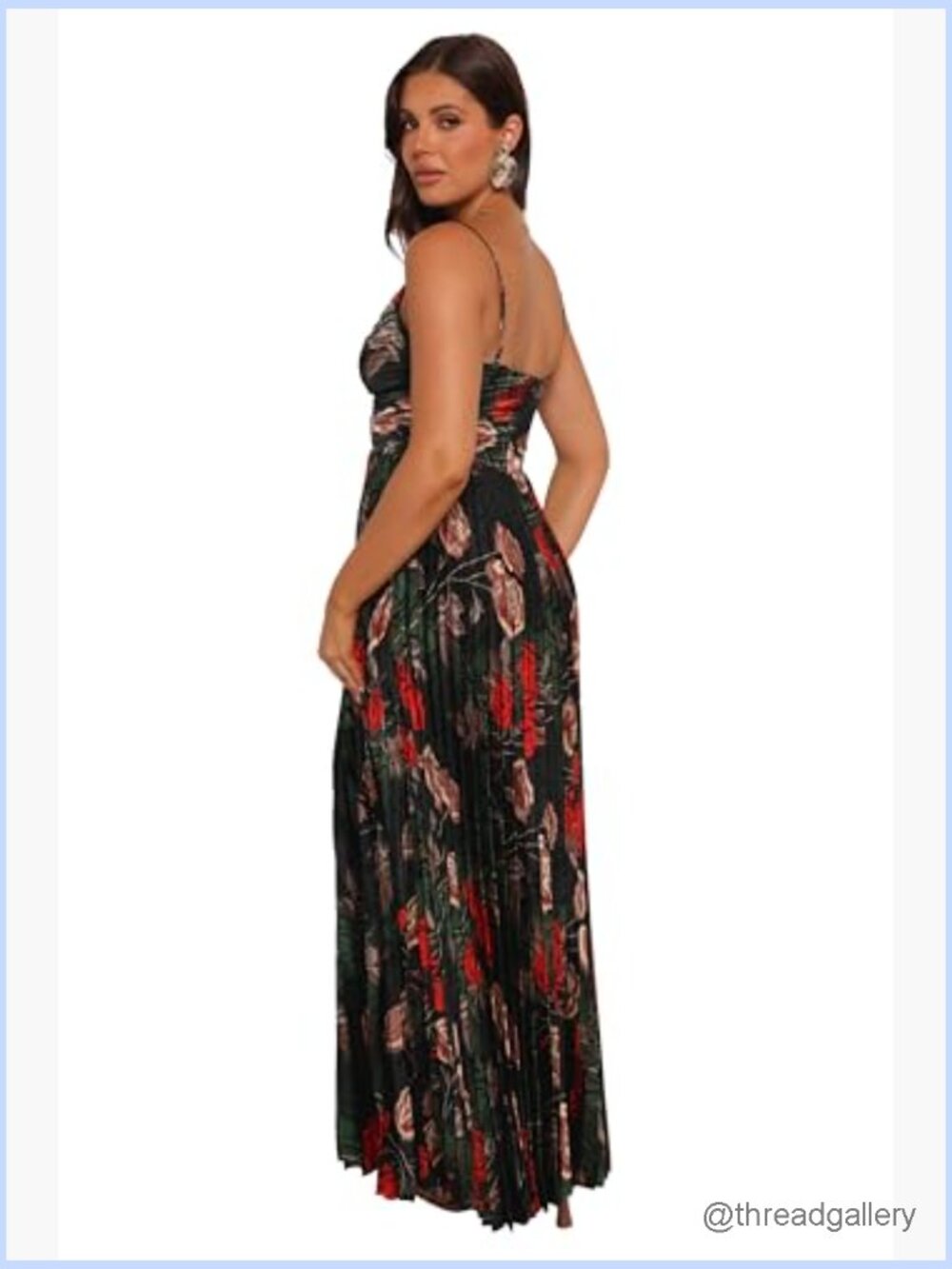 Pleated Maxi Dress with A-Line Silhouette and V-Neck - Picture 2 of 3